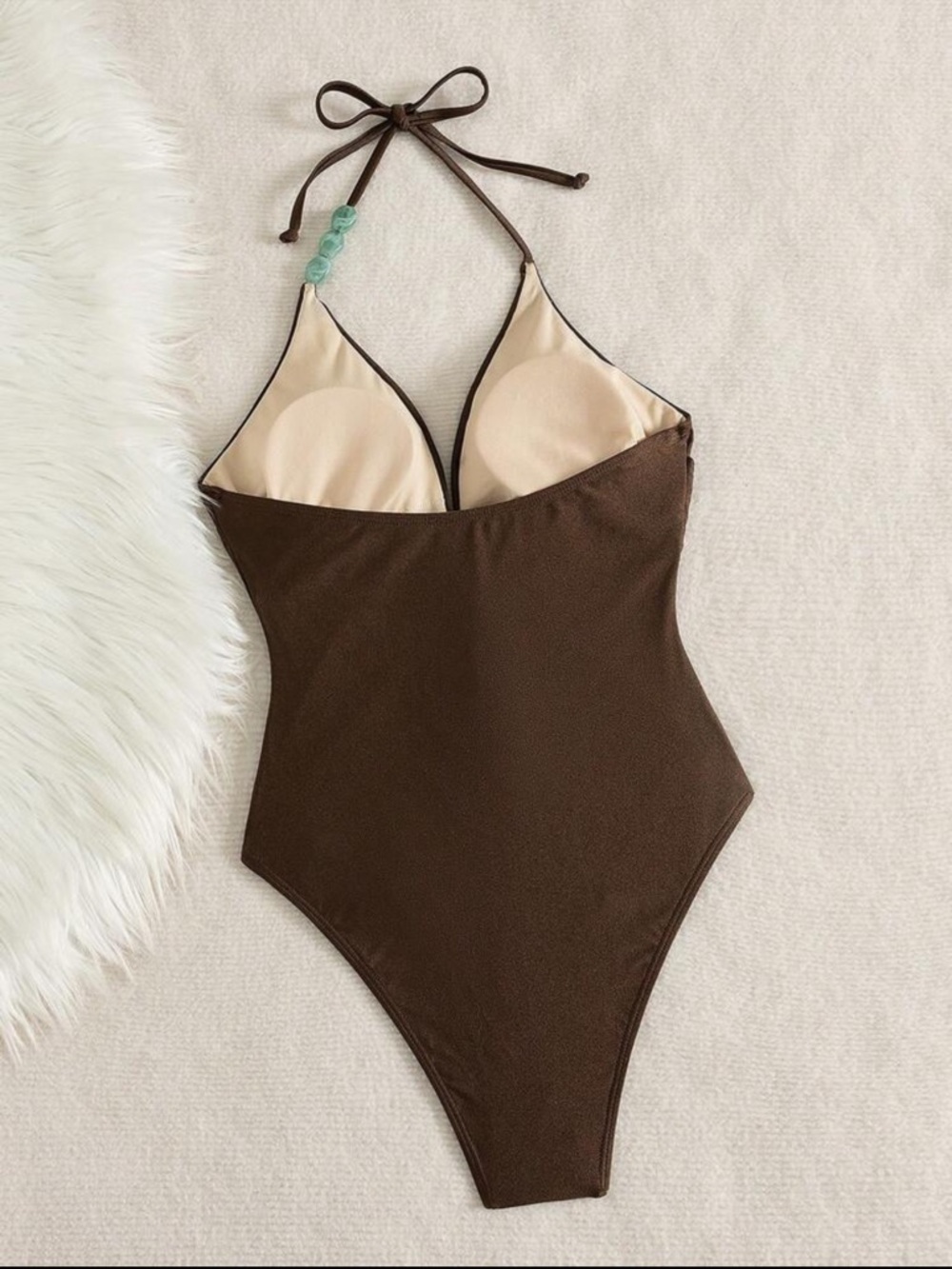 Swim Mod Women's Solid Color Beaded Halter One-Piece Swimsuit, - Picture 3 of 4